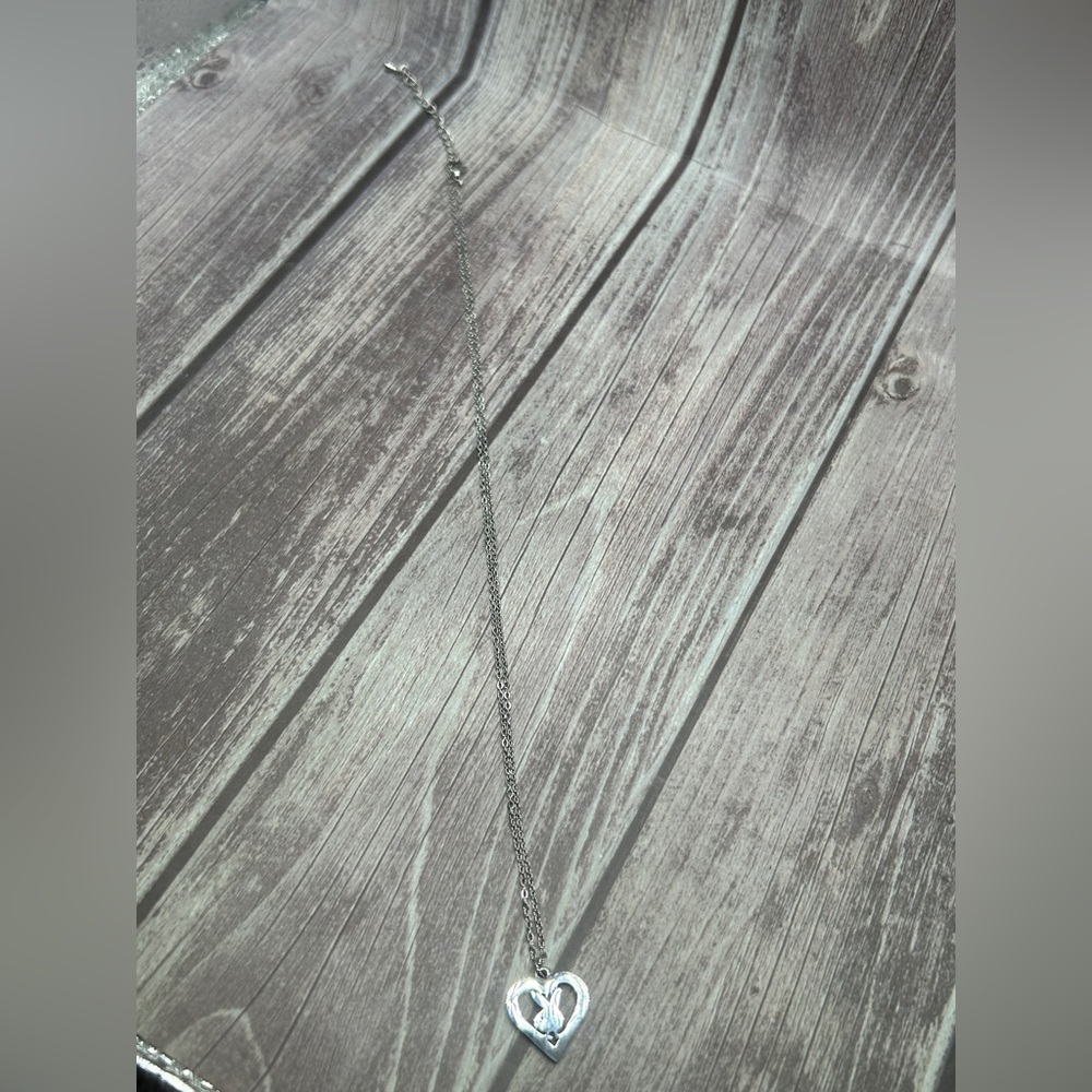 NEW PLAYBOY Cutout Heart Playboy Bunny Pendant Necklace Silver Y2K - Picture 8 of 13